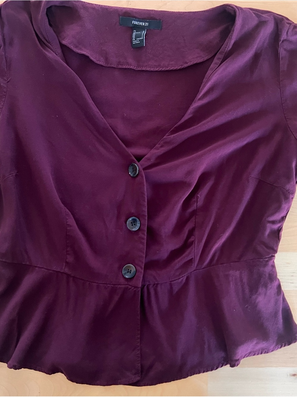 Forever 21 Plum Button-Front Peplum Blouse